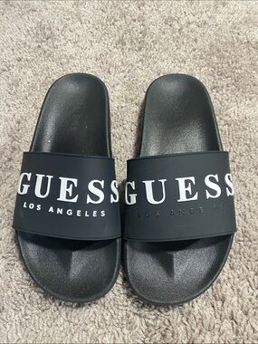 Guess Black Slide Sandals with White Logo size 6